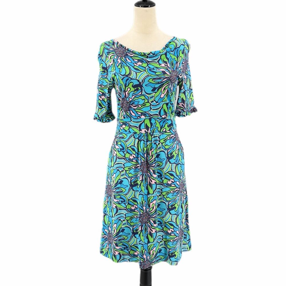Lilly Pulitzer Blanca Teal Green Rehearsal Print Mermaidcore Floral Preppy Dress